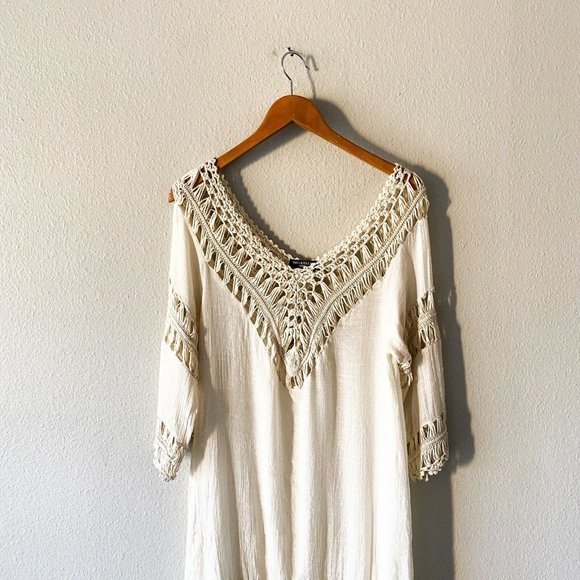 Miss Kelly 1999 cream knit tunic size M/L boho cotton blend - Picture 5 of 8